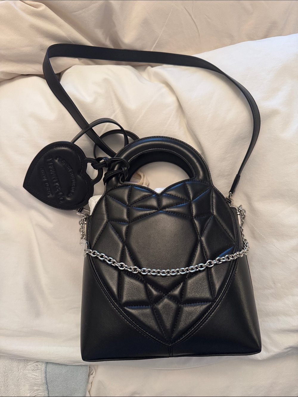 Tiffany & Co. Black Quilted Heart Crossbody Bag with Chain